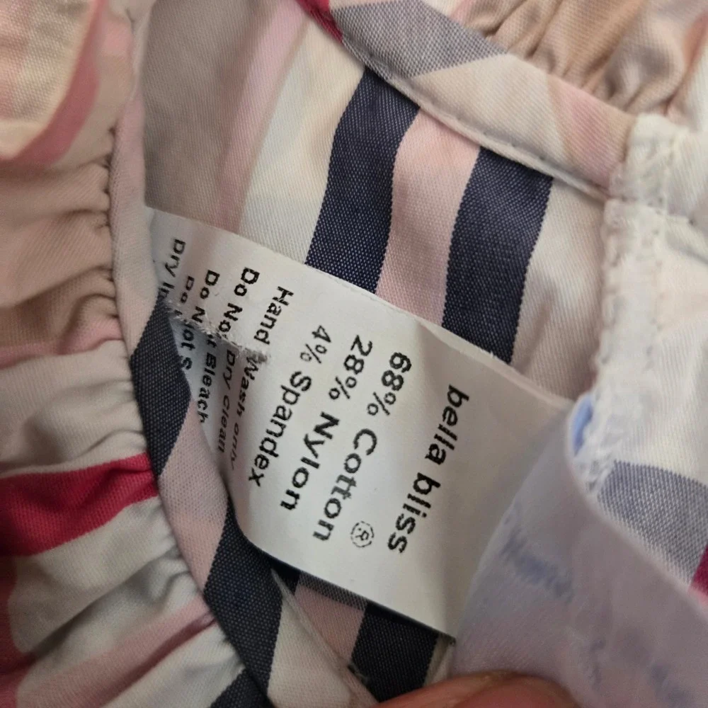 Bella Bliss Girls Pink Navy Plaid Ruffle Neck Babydoll Blouse Velvet Ties Size 6
